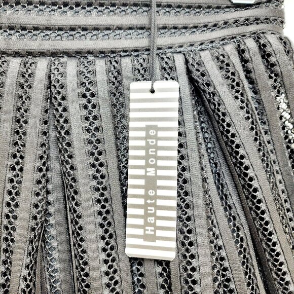 Haute Monde Womens Black Mesh A-Line Midi Skirt  Striped Lace Design Size S - Picture 3 of 10